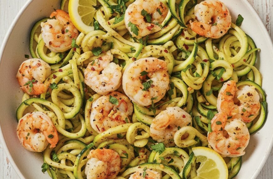 Zesty Garlic Shrimp on Zucchini Ribbons