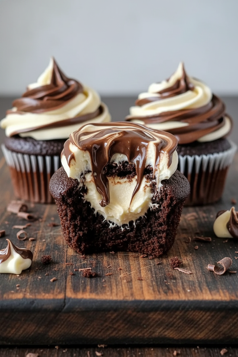 Coffee Filled Chocolate Cupcakes with Ganache