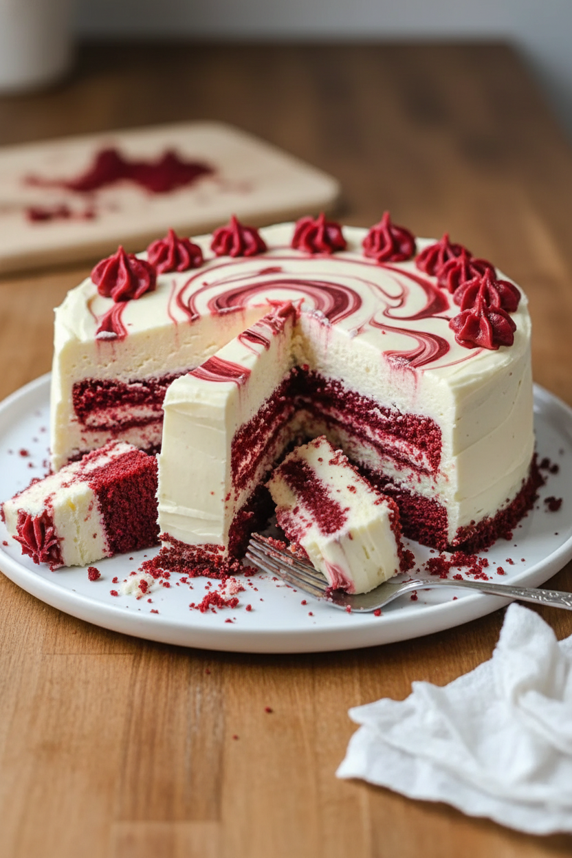 Cream Cheese Swirled Red Velvet Layer Cake