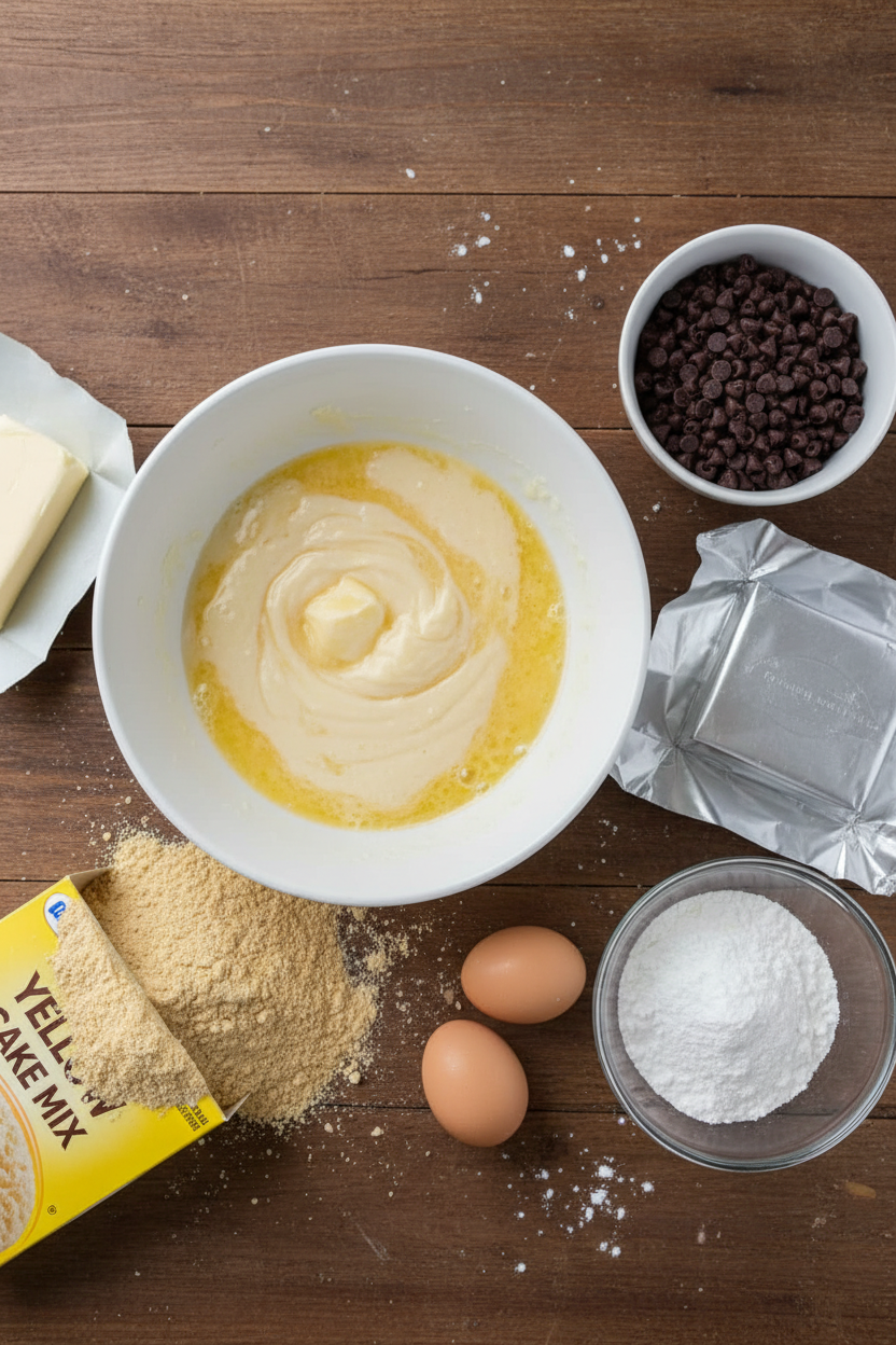 Creamy Toffee Chocolate Chip Cake Bars