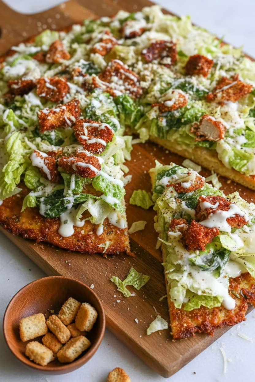 Easy Chicken Crust Caesar Salad Pizza