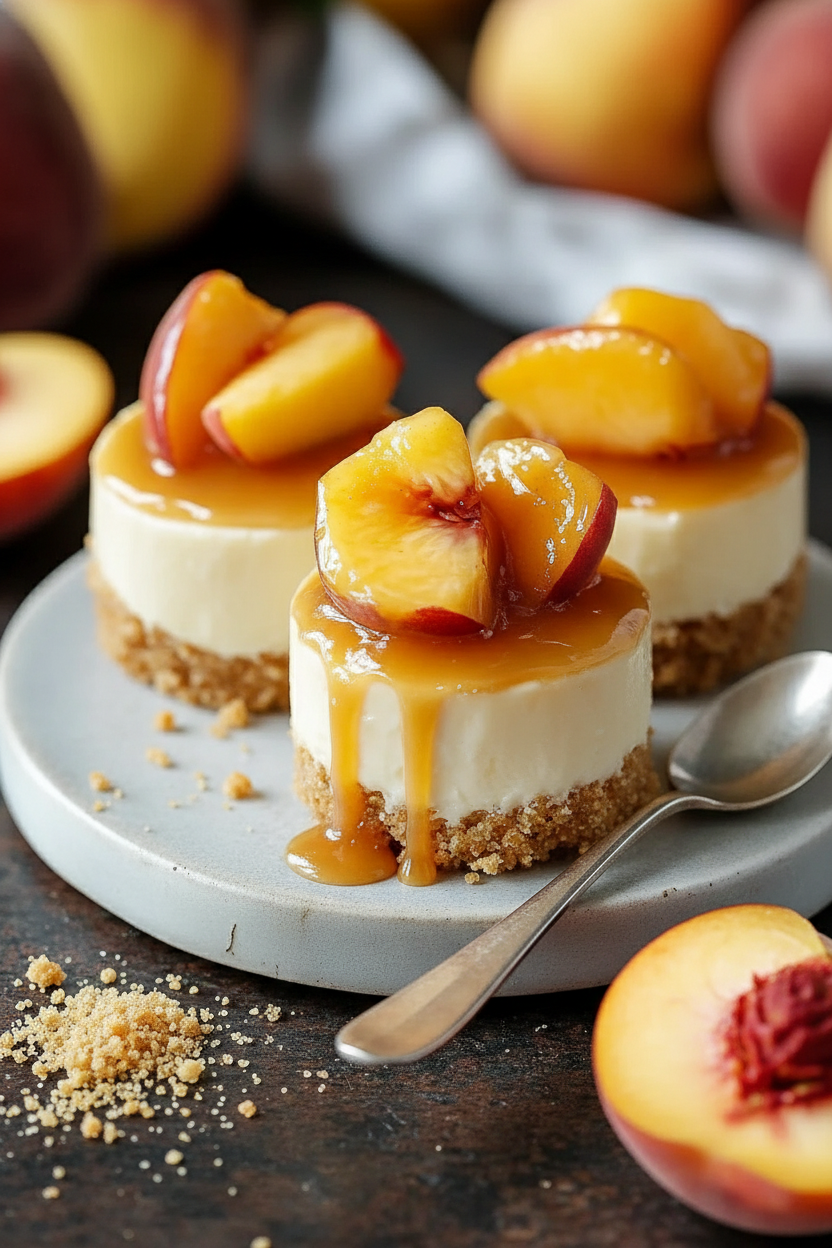 Easy Mini Peach Cheesecakes with Graham Cracker Crust