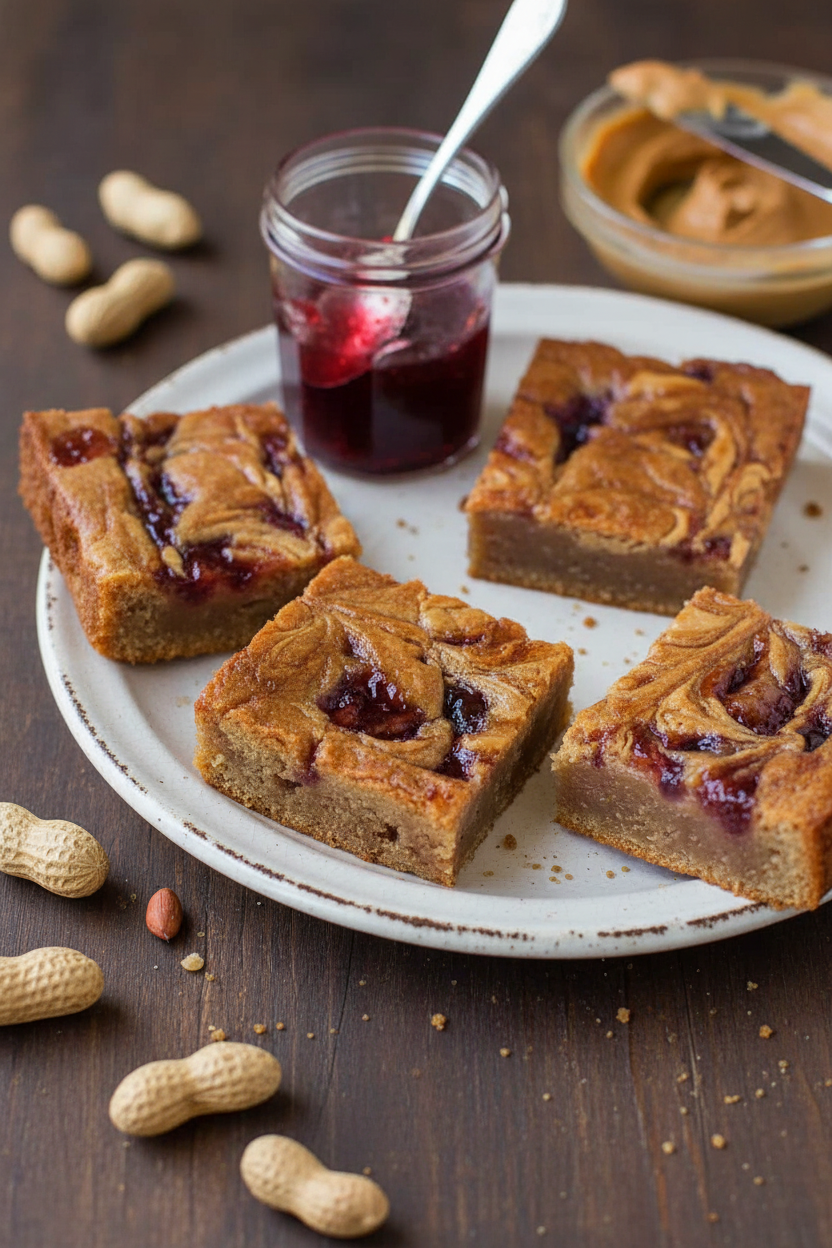 Easy Peanut Butter and Jelly Swirl Blondies