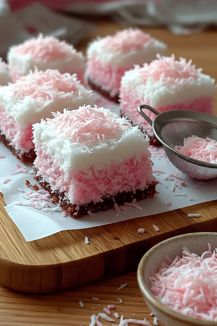 Easy Pink Coconut Chocolate Cake Bars Recipe