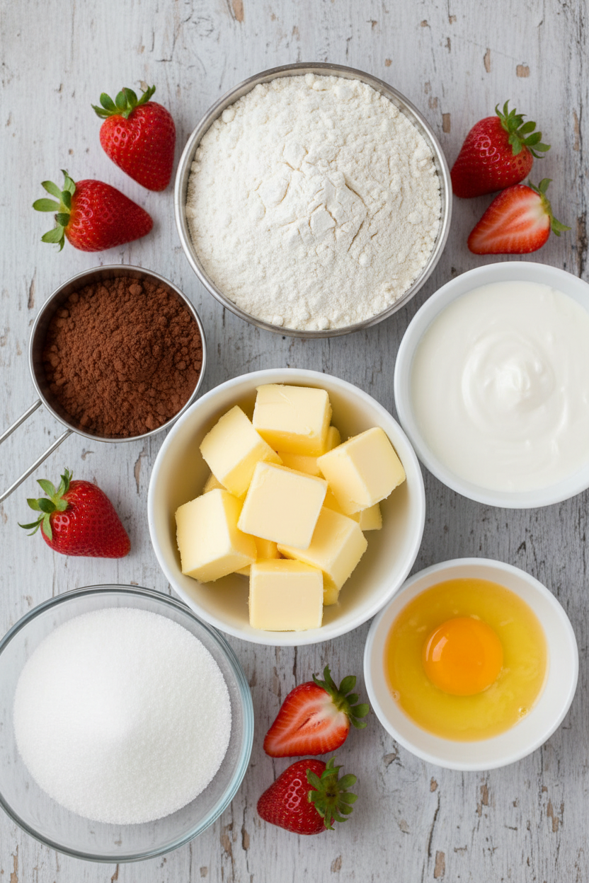 Layered Chocolate Vanilla Cupcakes with Strawberry Cream