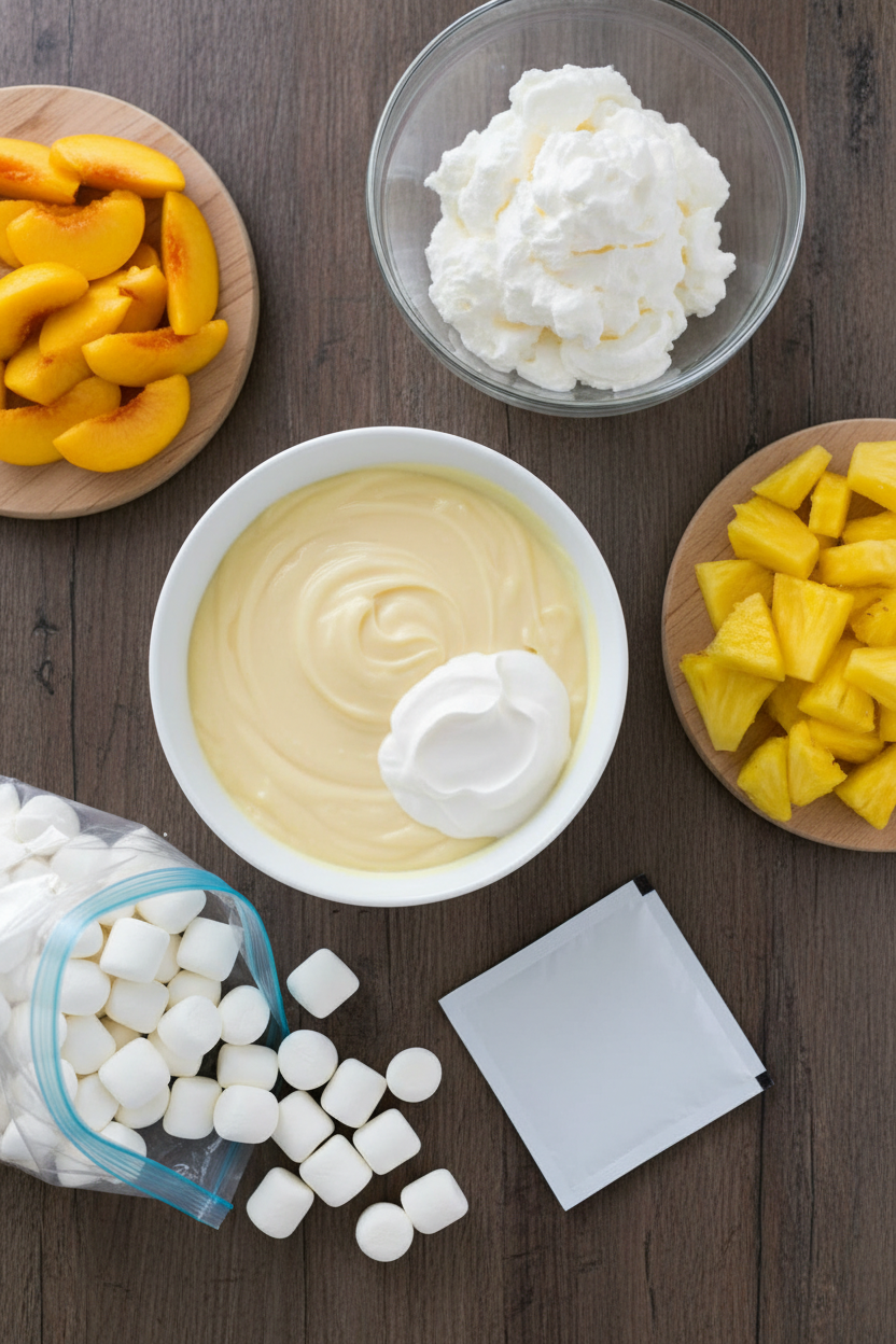 My Favorite Creamy Peach Pineapple Delight Salad