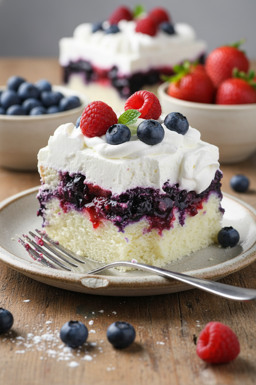 My Favorite Patriotic Berry Poke Cake