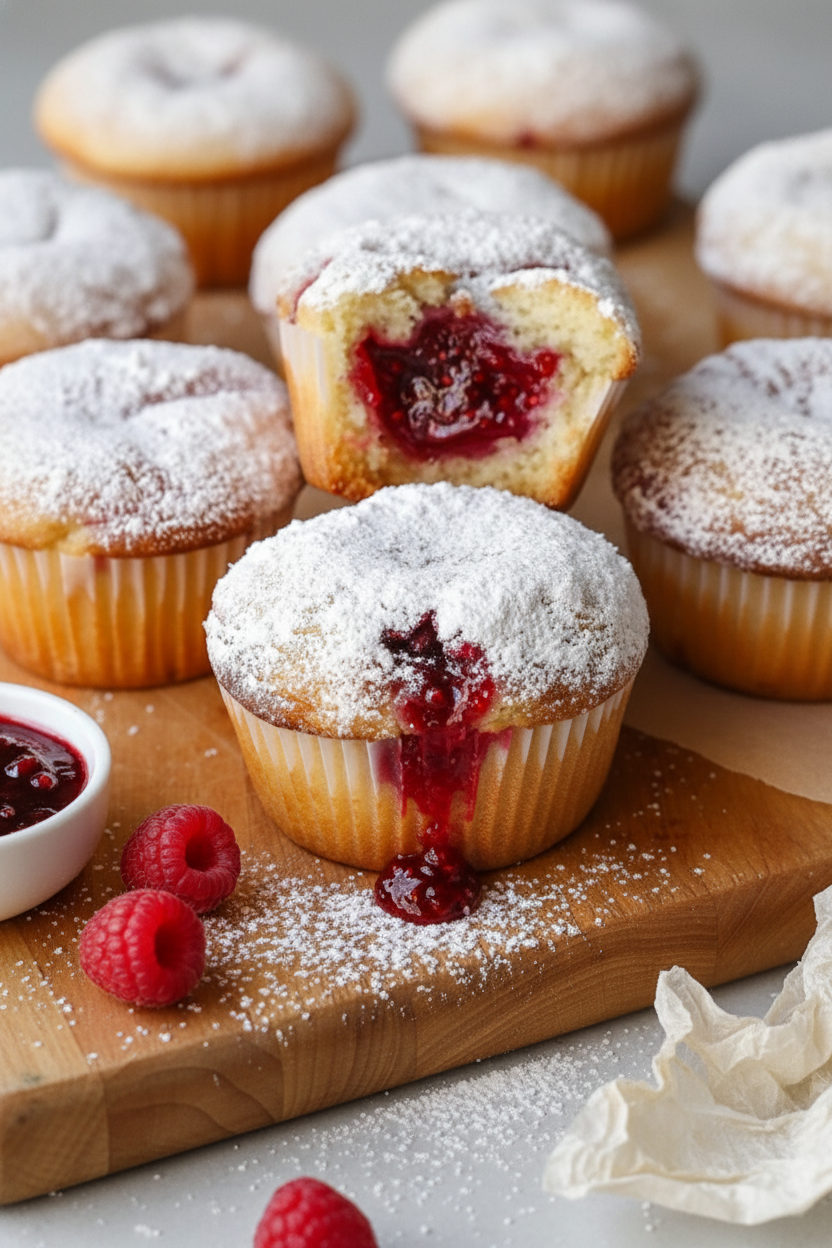 My Favorite Raspberry Jam-Filled Powdered Sugar Muffins