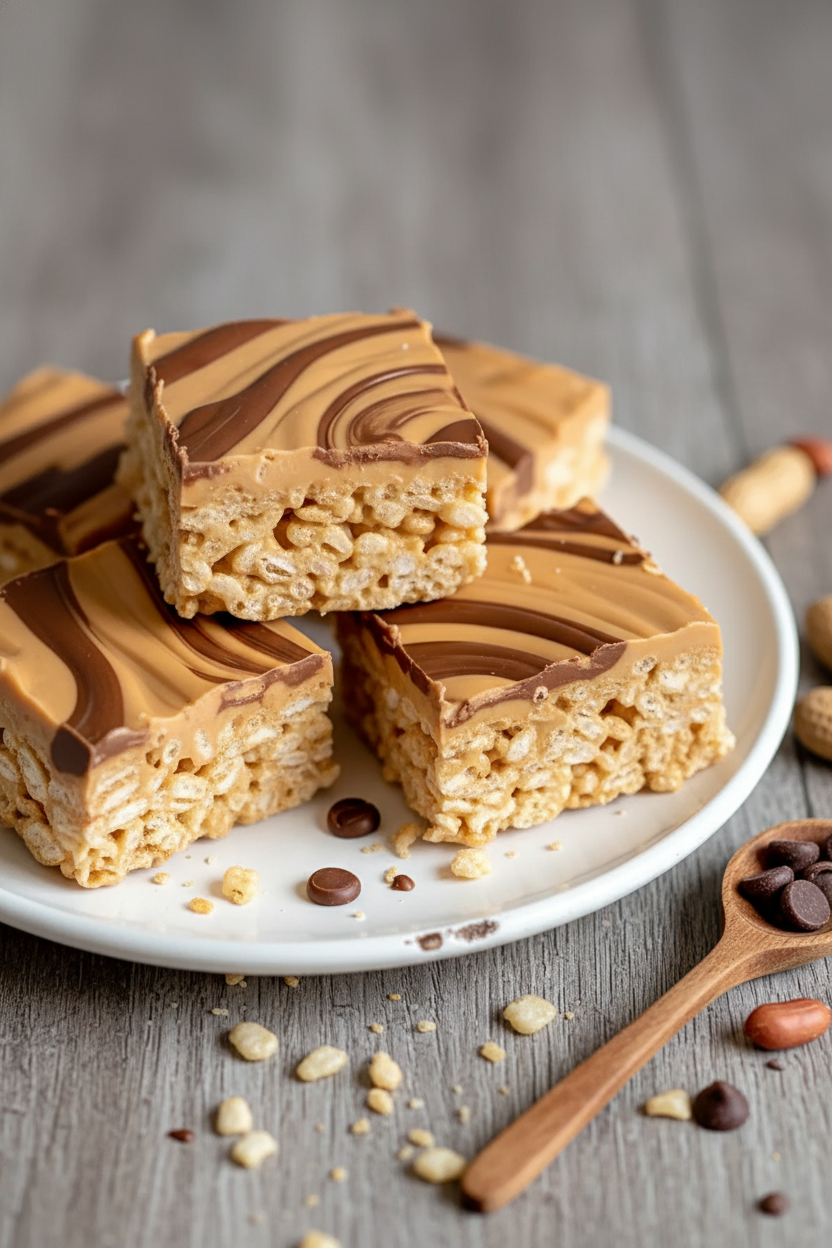 My Gooey Peanut Butter Chocolate Swirl Krispie Bars