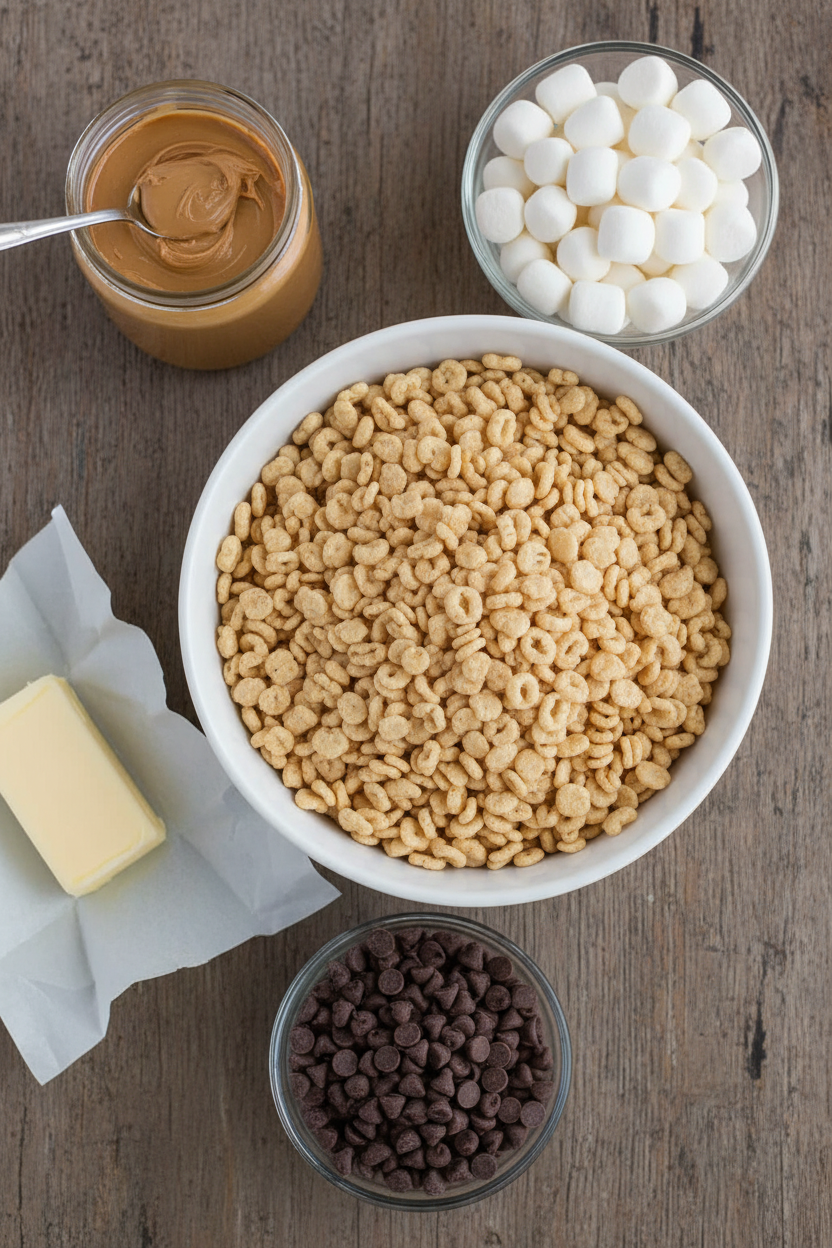 My Gooey Peanut Butter Chocolate Swirl Krispie Bars