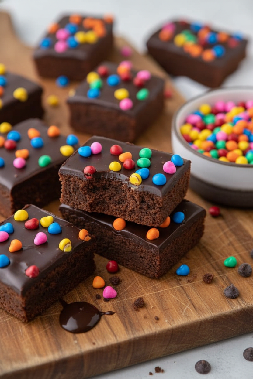 My Gooey Rainbow Chocolate Chip Brownies