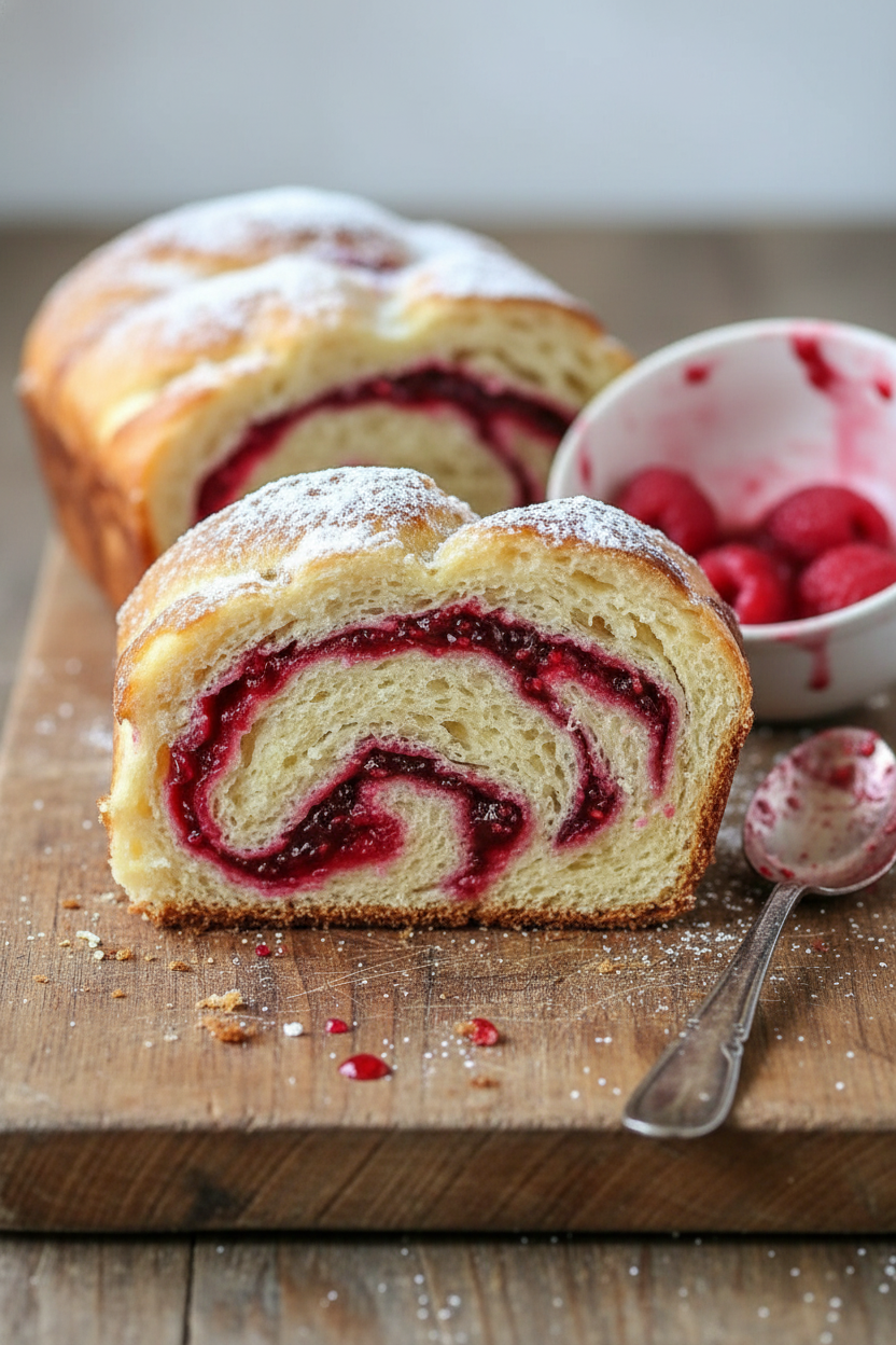 Perfectly Twisted Raspberry Brioche Loaf