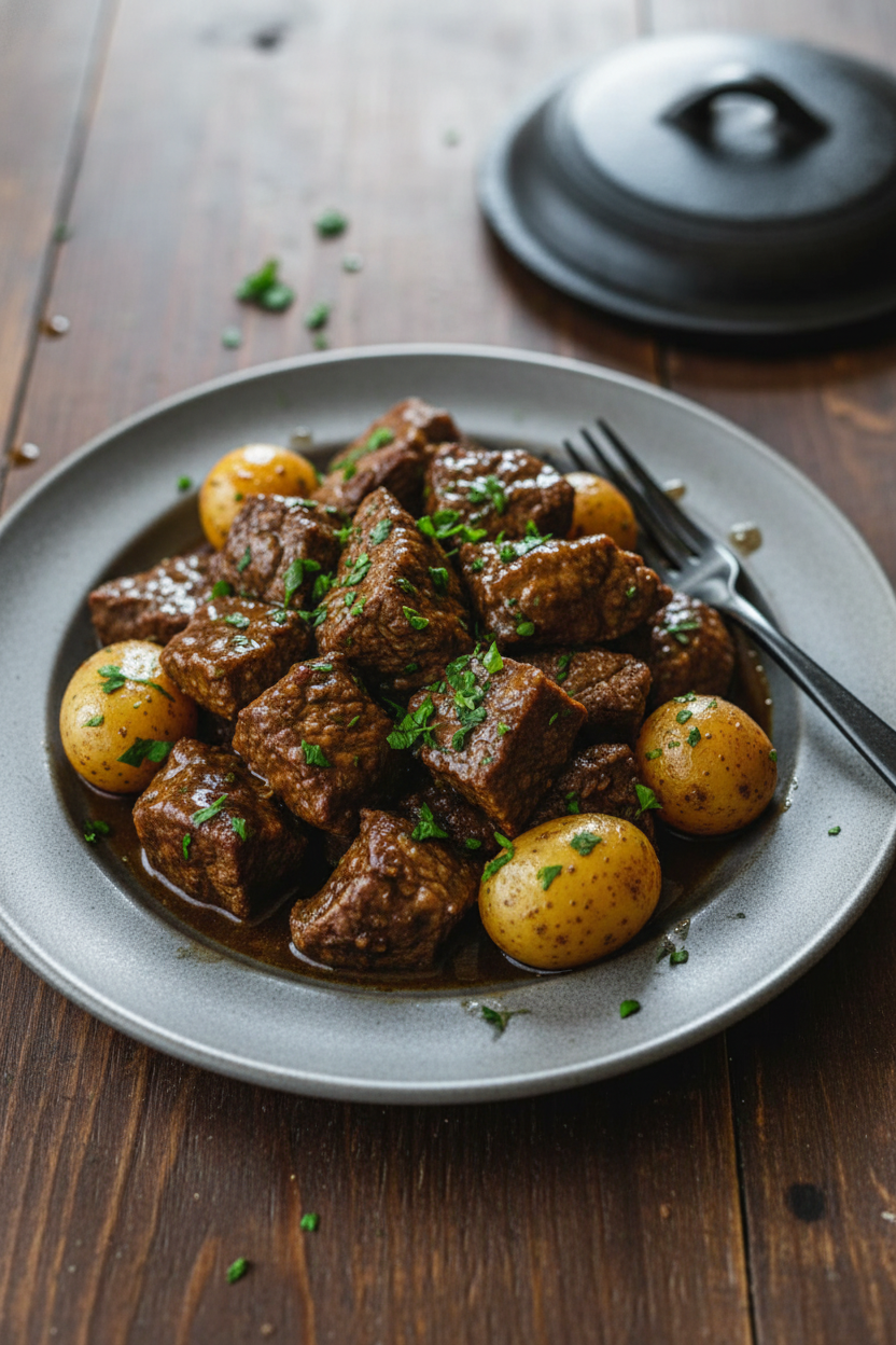 Slow Cooker Garlic Butter Beef Tips by Chef Ella