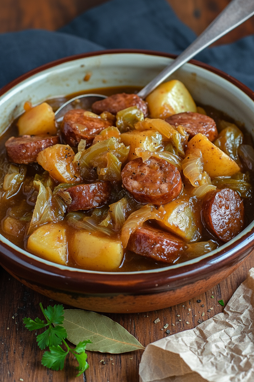 Slow Cooker Smoked Sausage and Cabbage by Chef Laura