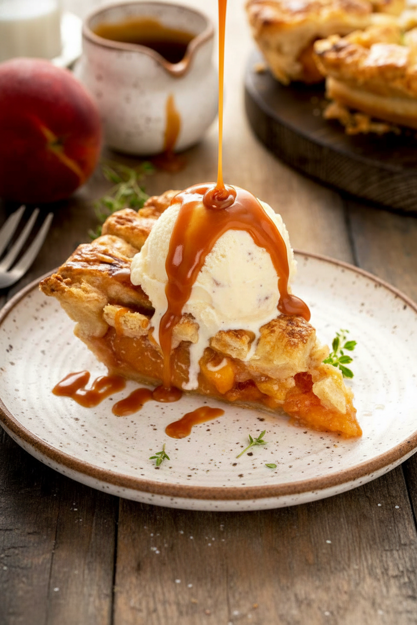 Bourbon Peach Pie with Homemade Caramel by Baker