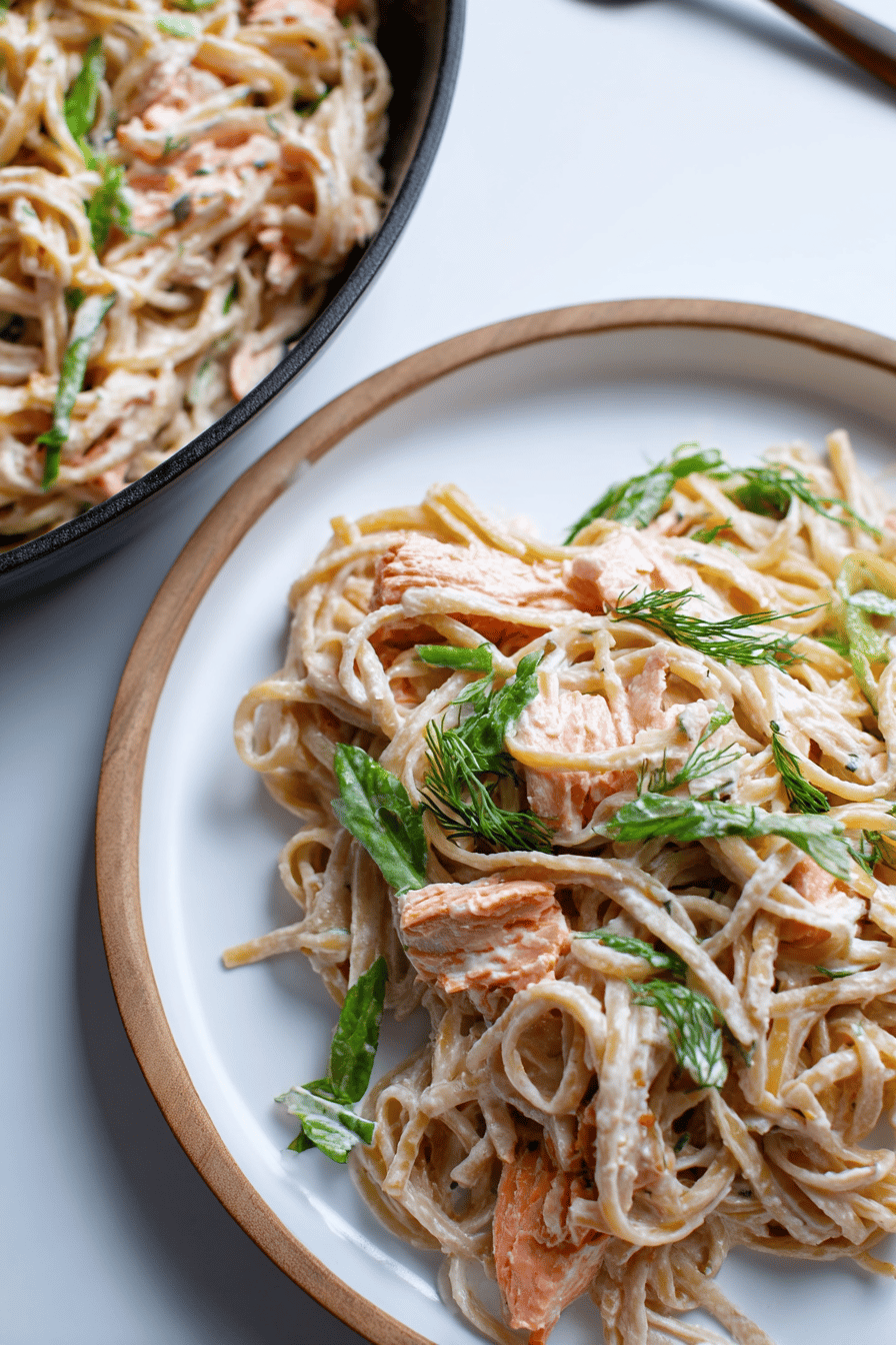 Lemon Salmon Pasta with Creamy Garlic Sauce, 30 Minute Dinner