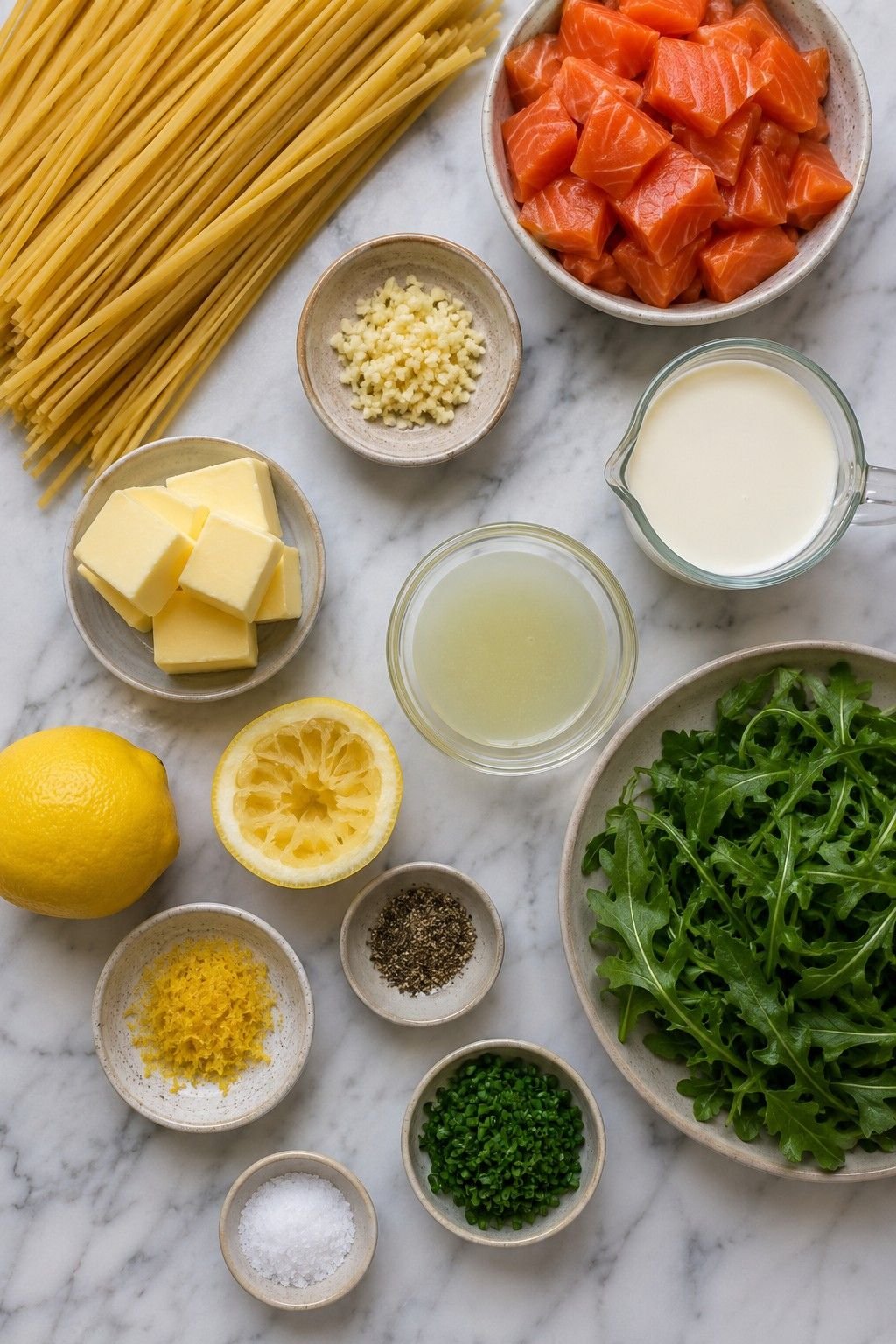 Lemon Salmon Pasta with Creamy Garlic Sauce, 30 Minute Dinner