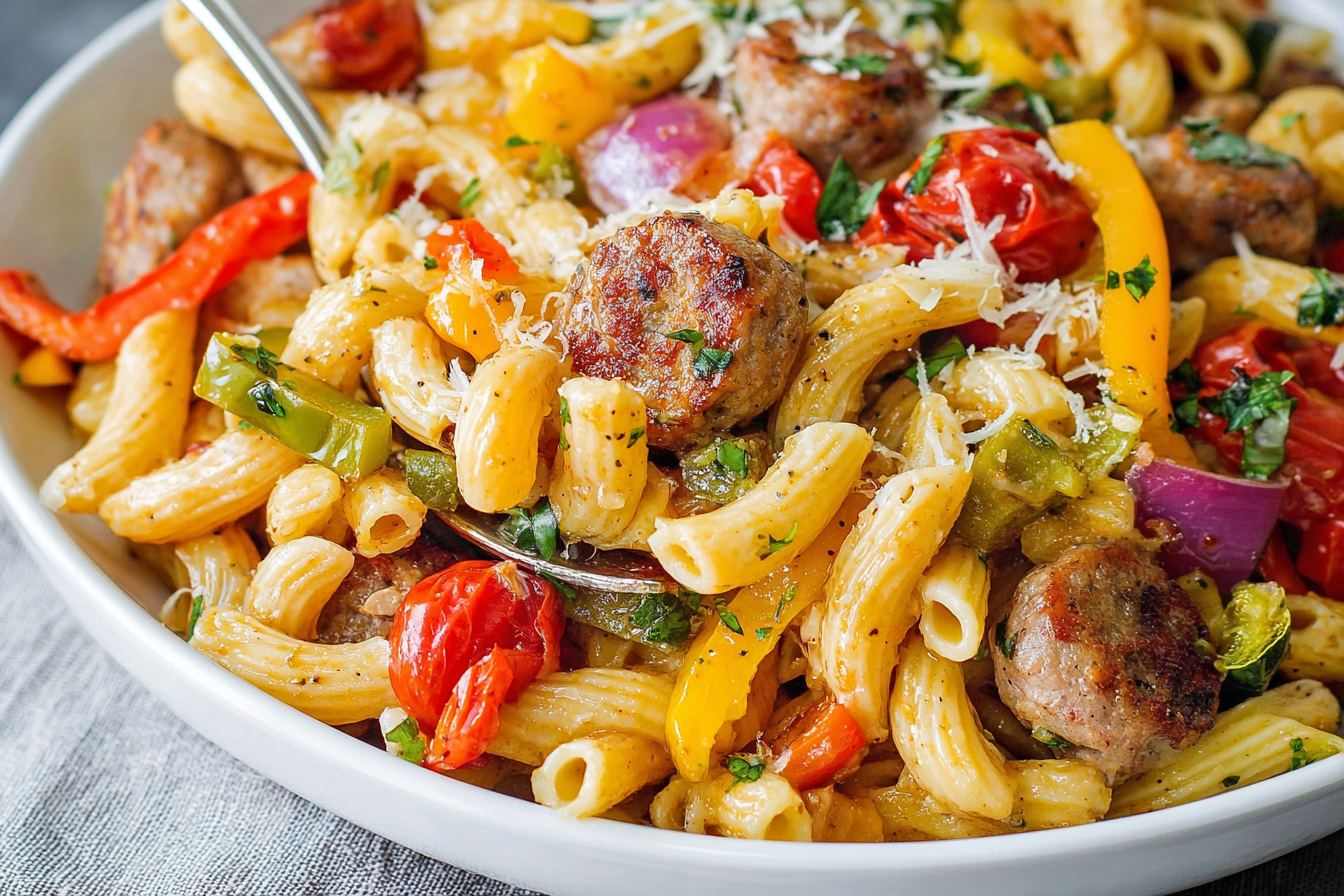 Sheet Pan Sausage and Peppers Pasta