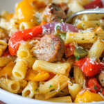 Easy One Pan Sausage Peppers Pasta Recipe Sheet-Pan-Sausage-and-Peppers-Pasta-f