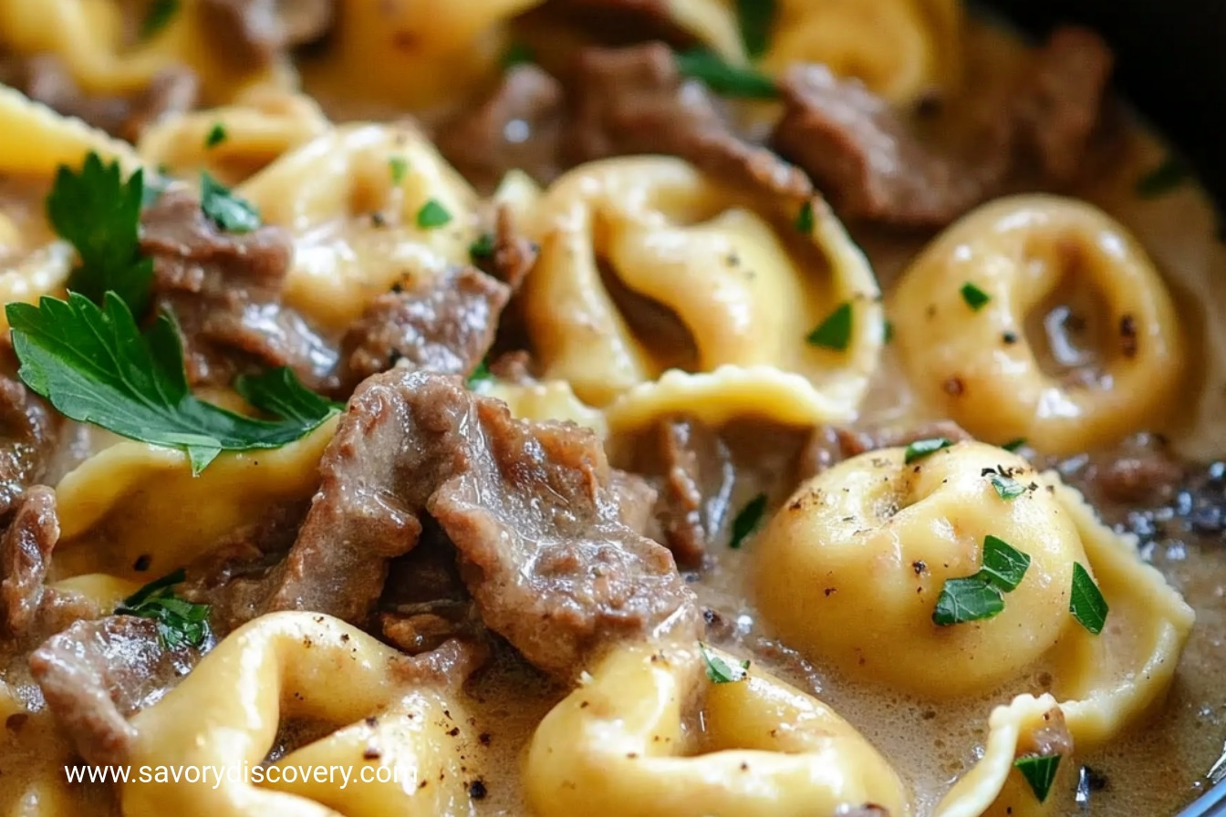 Cheesesteak Tortellini in Rich Provolone Sauce