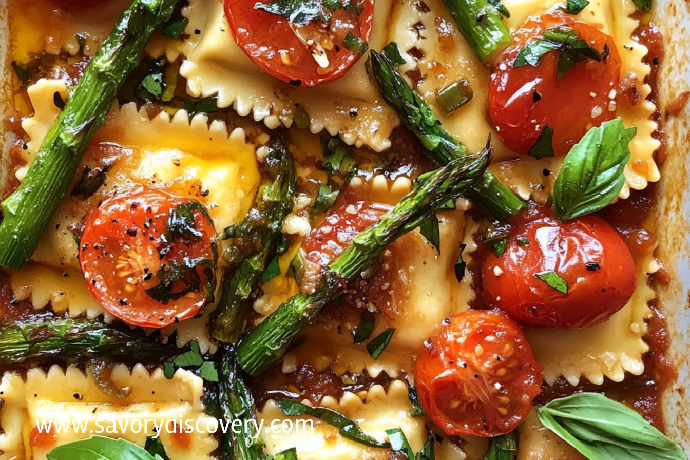 Ravioli with Tomatoes, Asparagus, Garlic, and Herbs