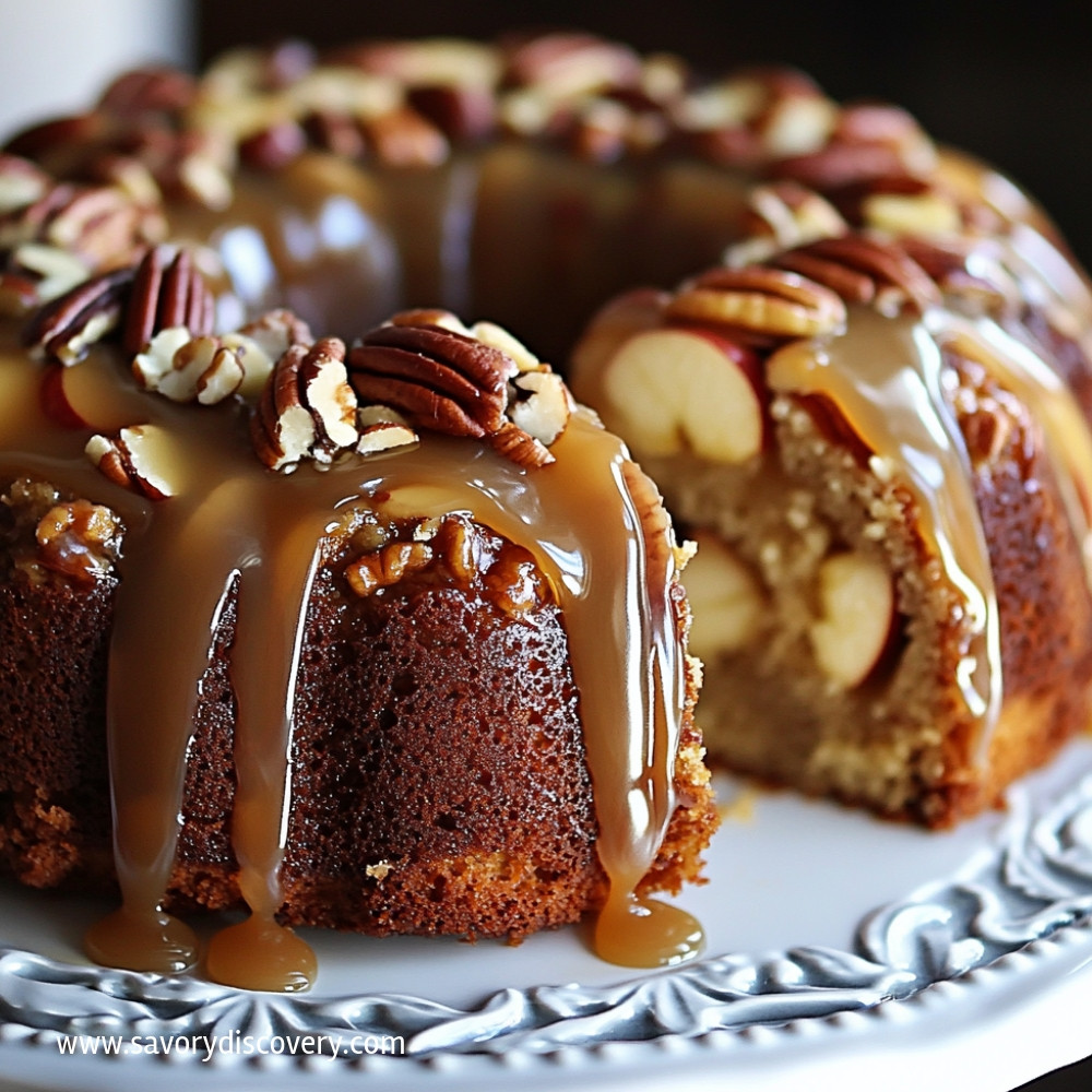 Apple Pecan Cake with Caramel Glaze