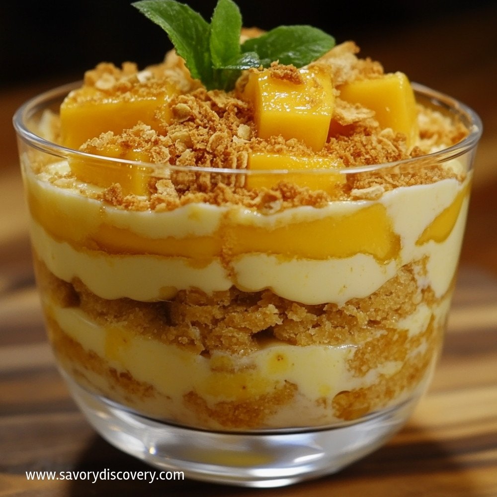 Eggless Mango Biscuit Pudding