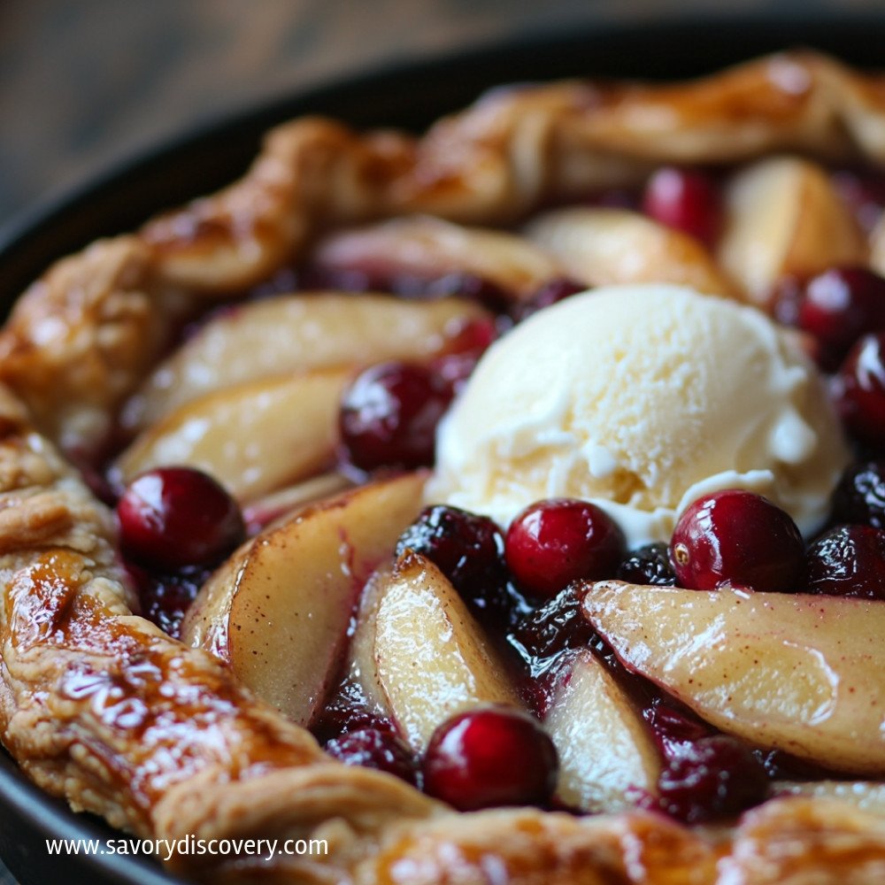 Pear and Cranberry Galette with Vanilla Ice Cream