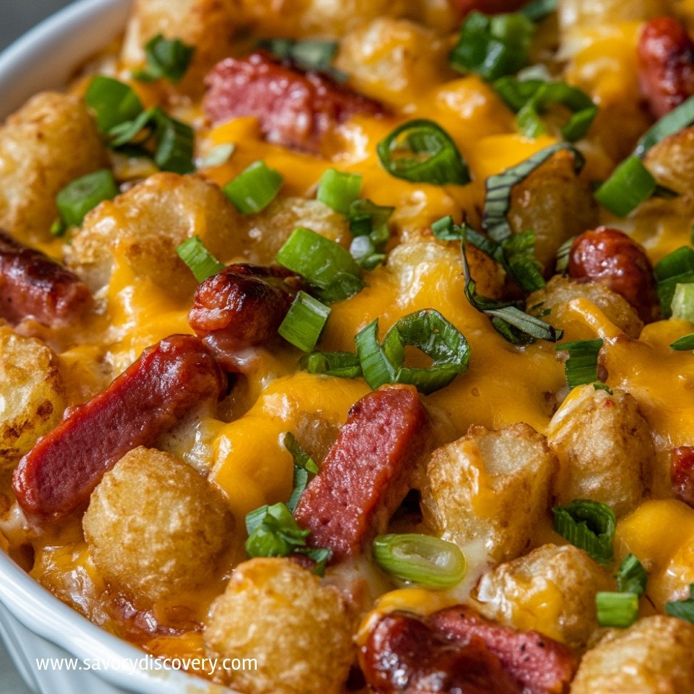 Cheesy Hot Dog Tater Tot Casserole