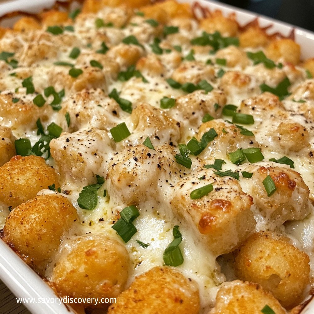 Chicken Alfredo Tater Tot Casserole