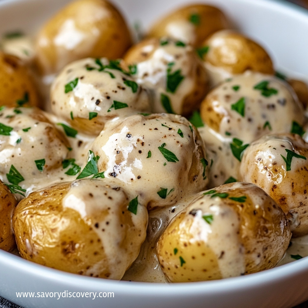 Creamy Garlic Sauce Baby Potatoes