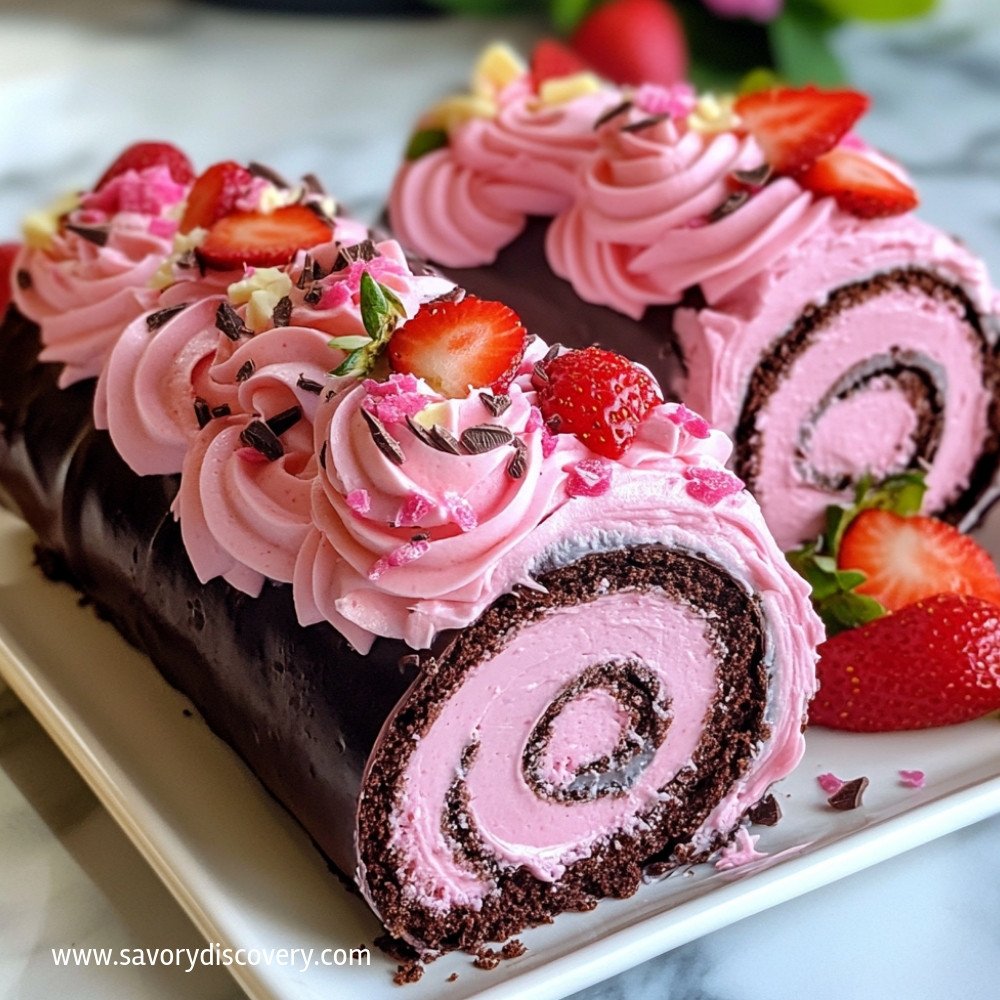 Easy Chocolate Swiss Roll with Strawberry Buttercream