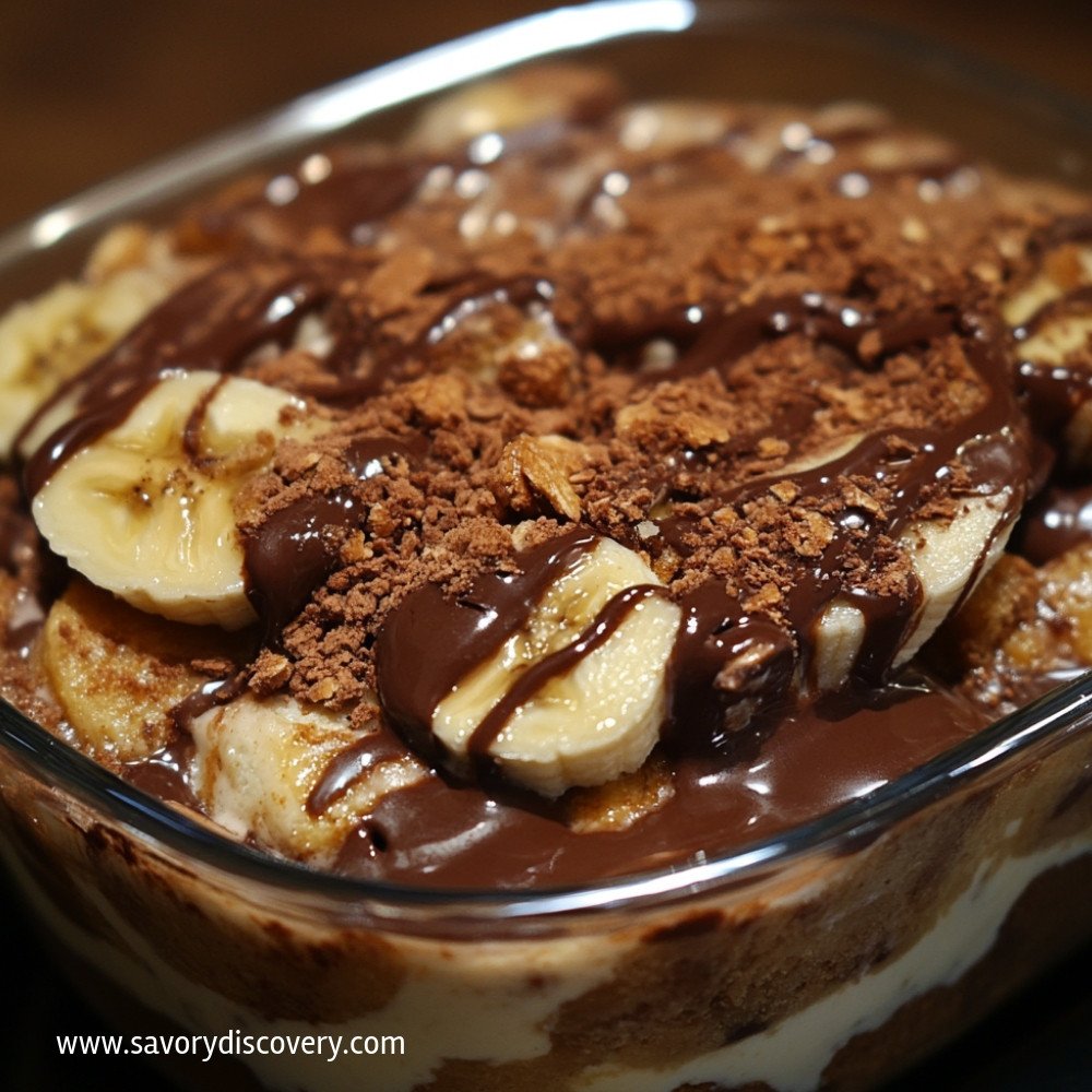 Eggless Chocolate Banana Biscuit Pudding