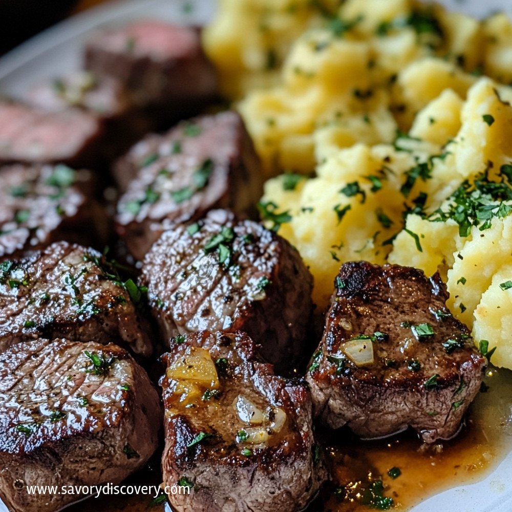 Garlic Butter Steak Bites and Cheesy Smashed Potatoes