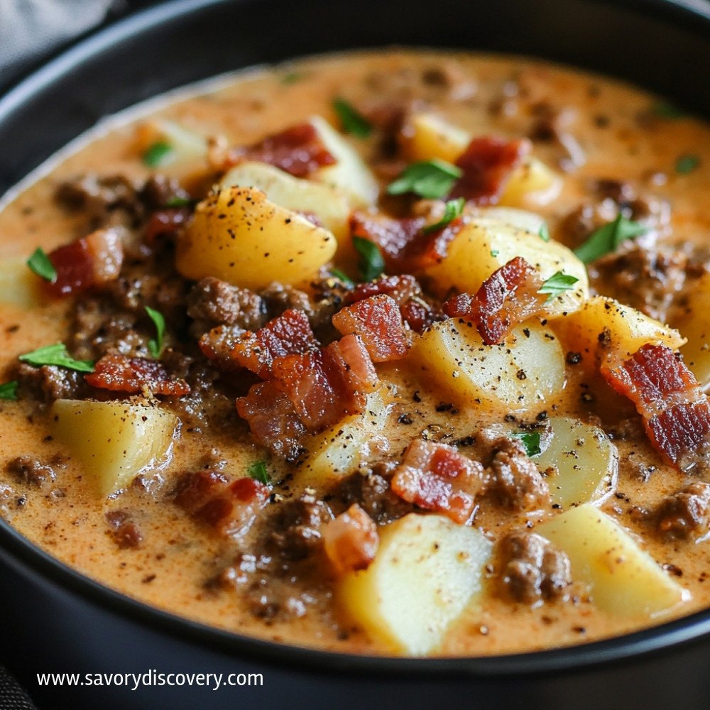 Instant Pot Bacon Cheeseburger Soup with Potatoes
