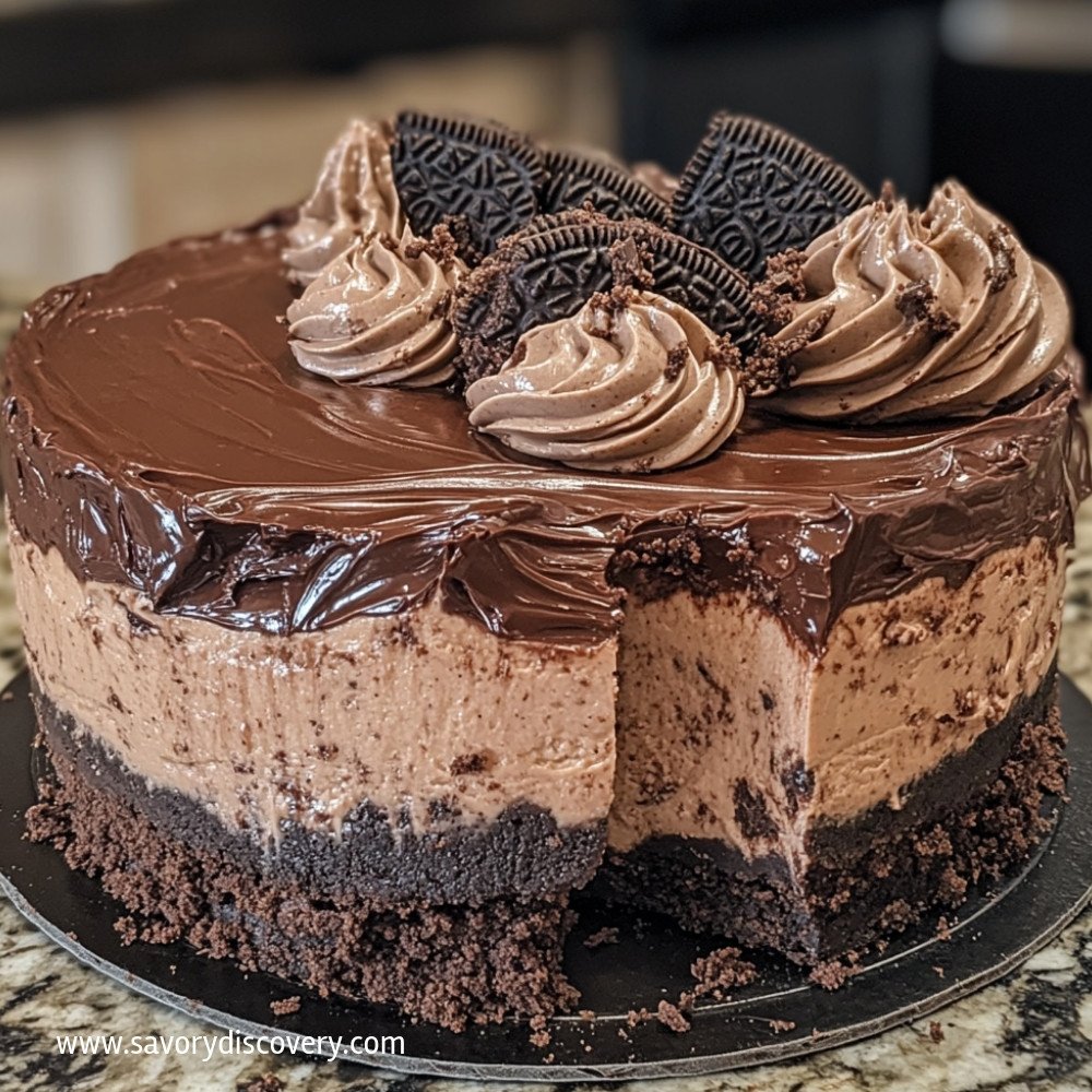 Layered Chocolate Cheesecake with Oreo Crust