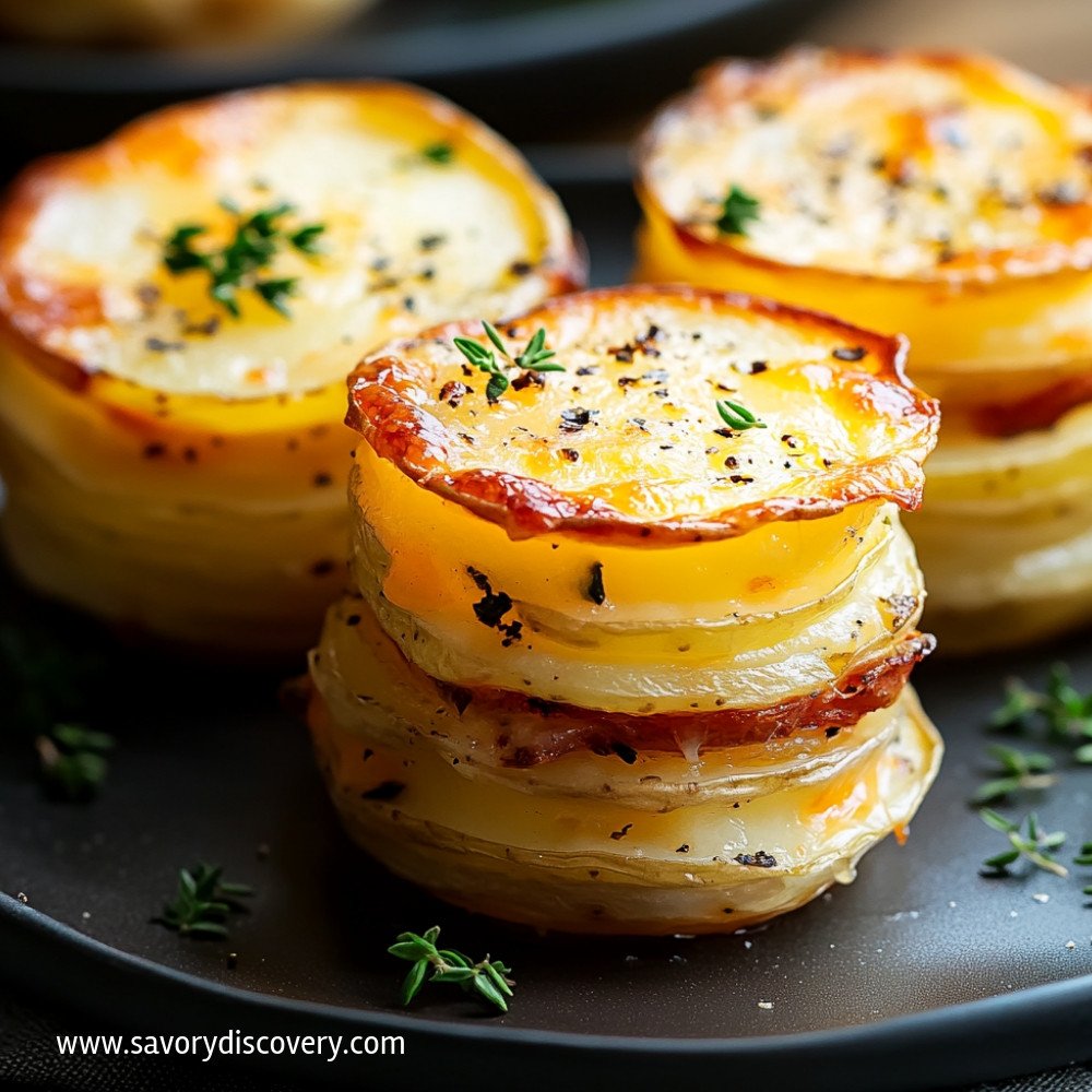 Mini Stacked Potato Gratins with Cheese