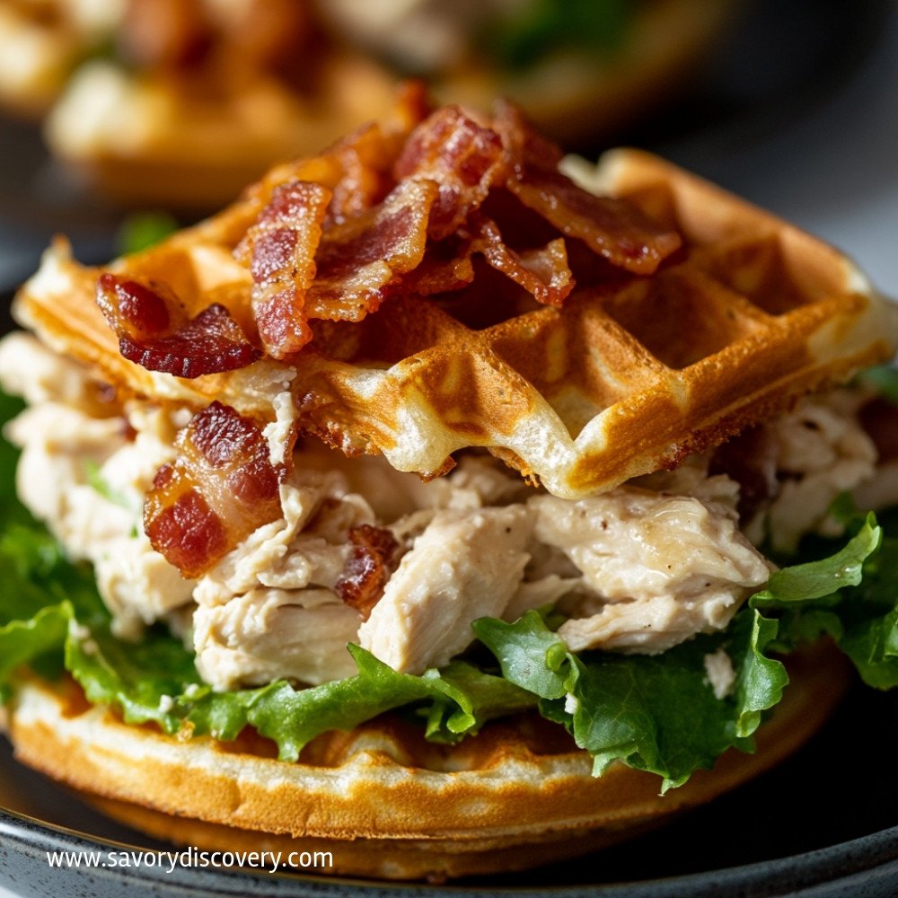 Mini Waffle Maple Bacon Chicken Salad Sandwiches