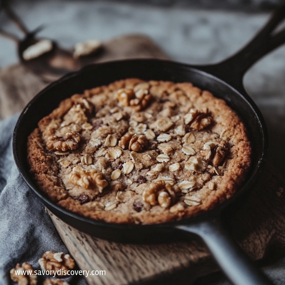 Oats and Walnut Skillet Cookie