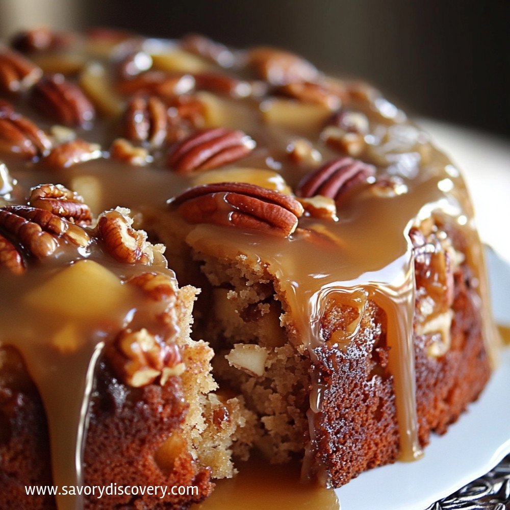 Apple Pecan Cake with Caramel Glaze