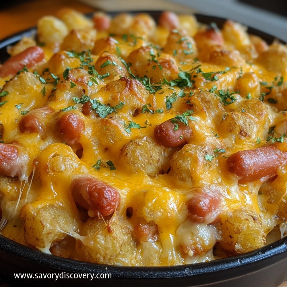 Cheesy Hot Dog Tater Tot Casserole