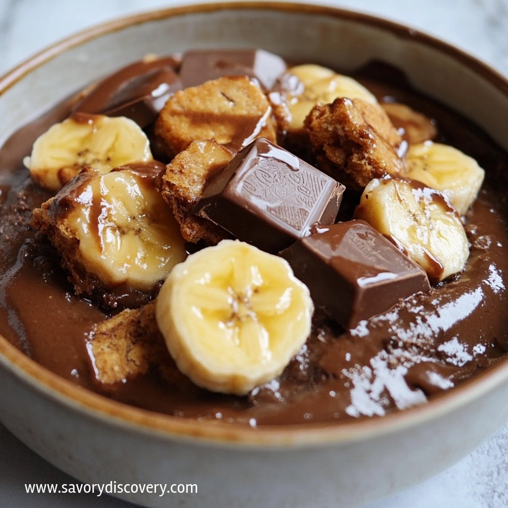 Eggless Chocolate Banana Biscuit Pudding