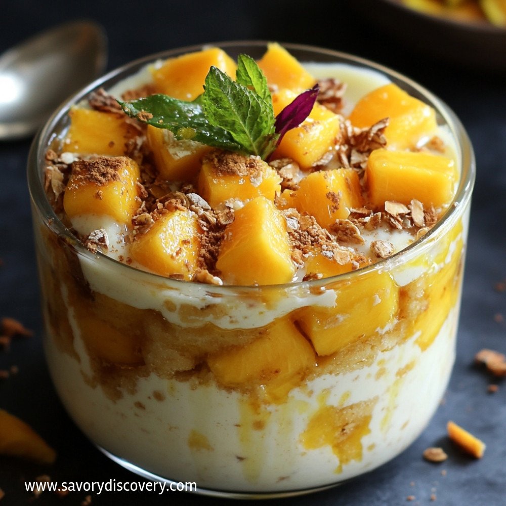 Eggless Mango Biscuit Pudding