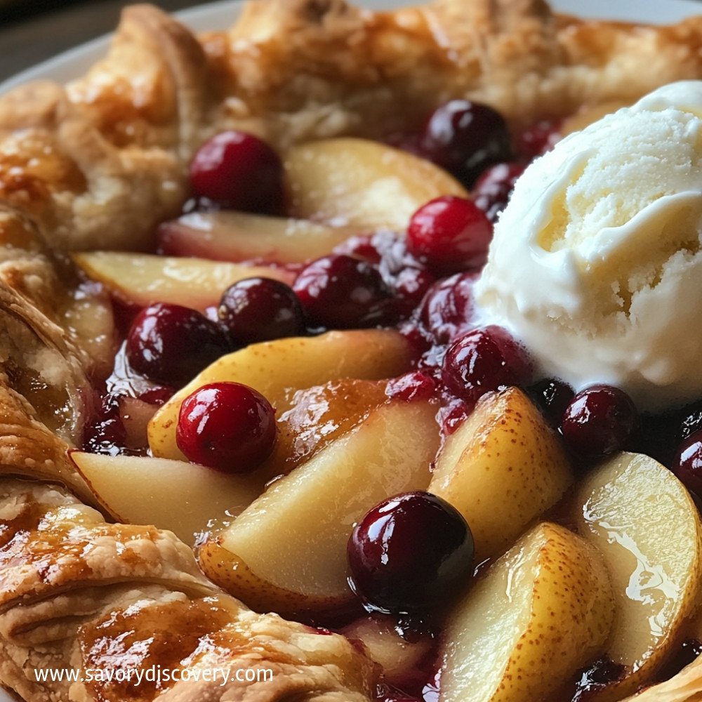 Pear and Cranberry Galette with Vanilla Ice Cream