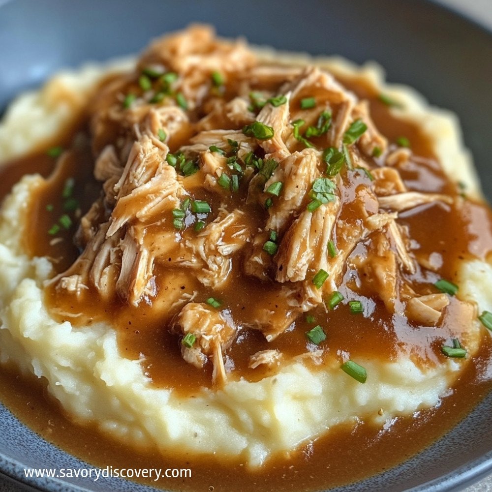 Shredded Chicken Gravy on Mashed Potatoes