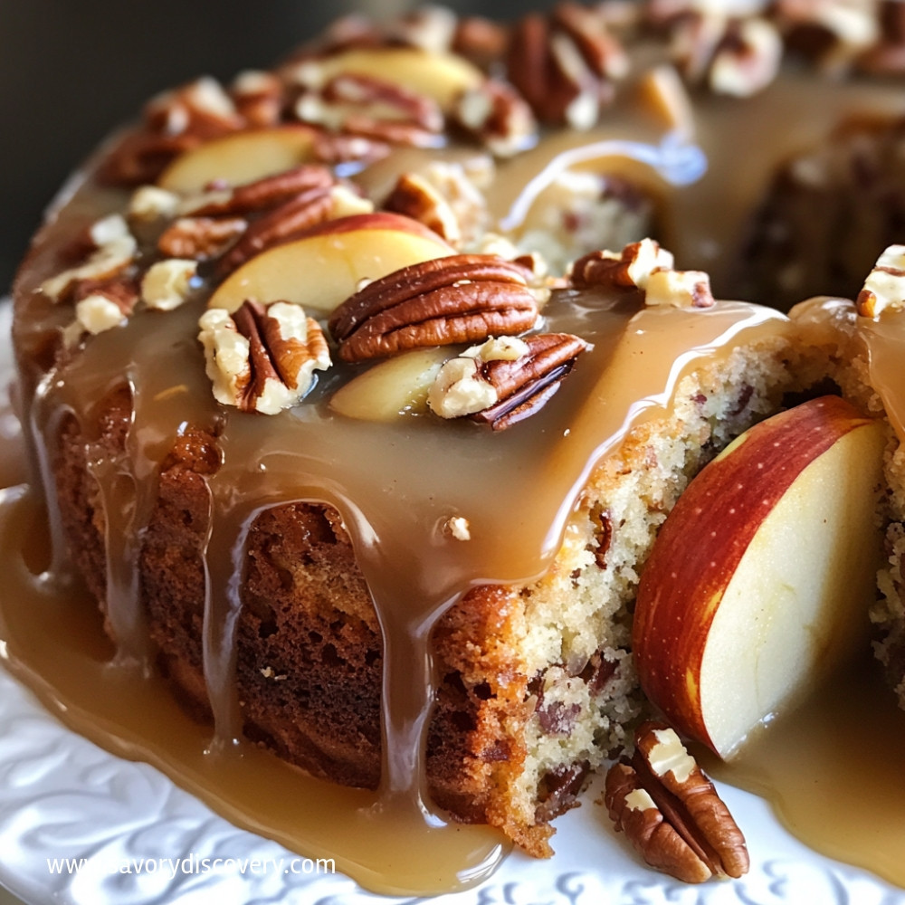 Apple Pecan Cake with Caramel Glaze