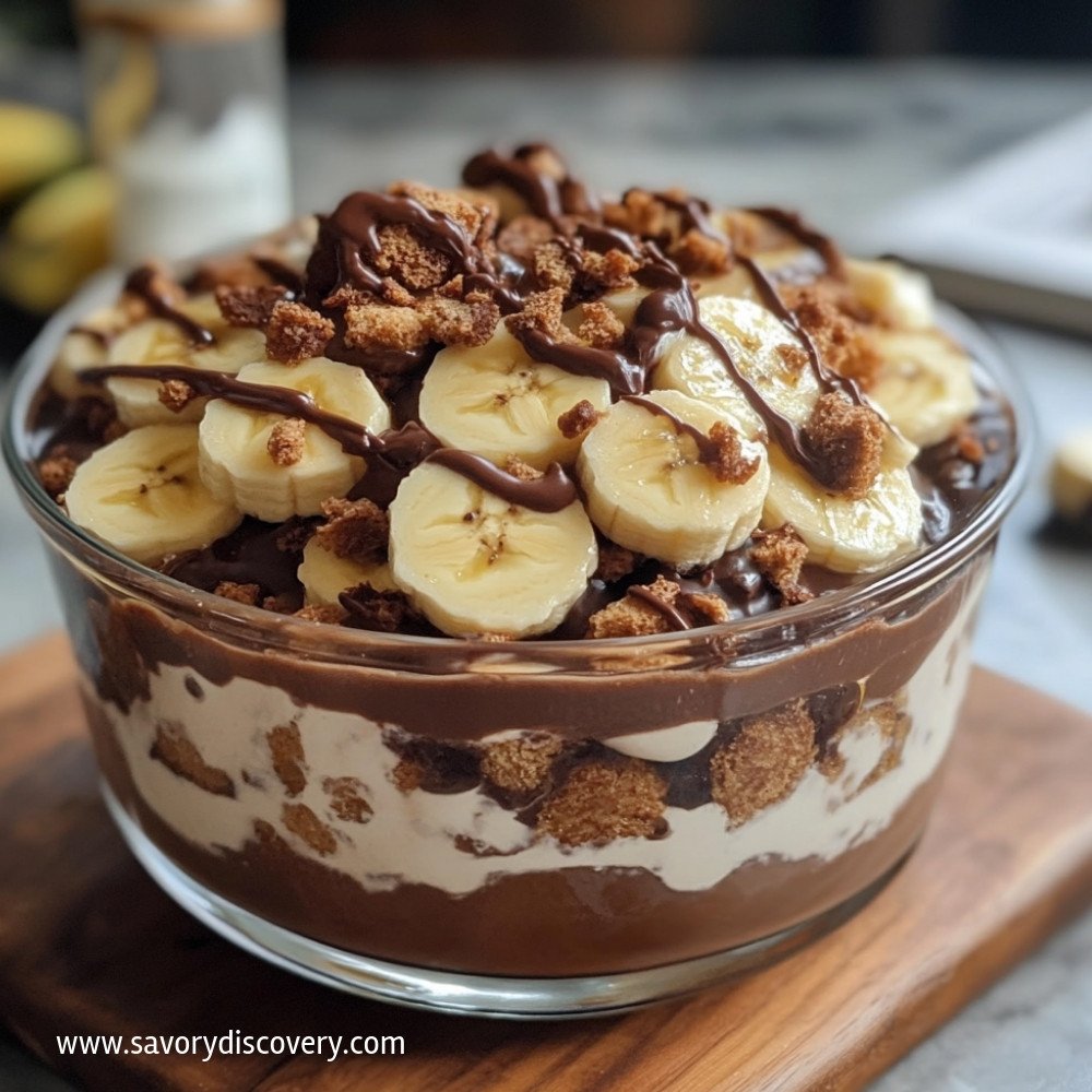 Eggless Chocolate Banana Biscuit Pudding