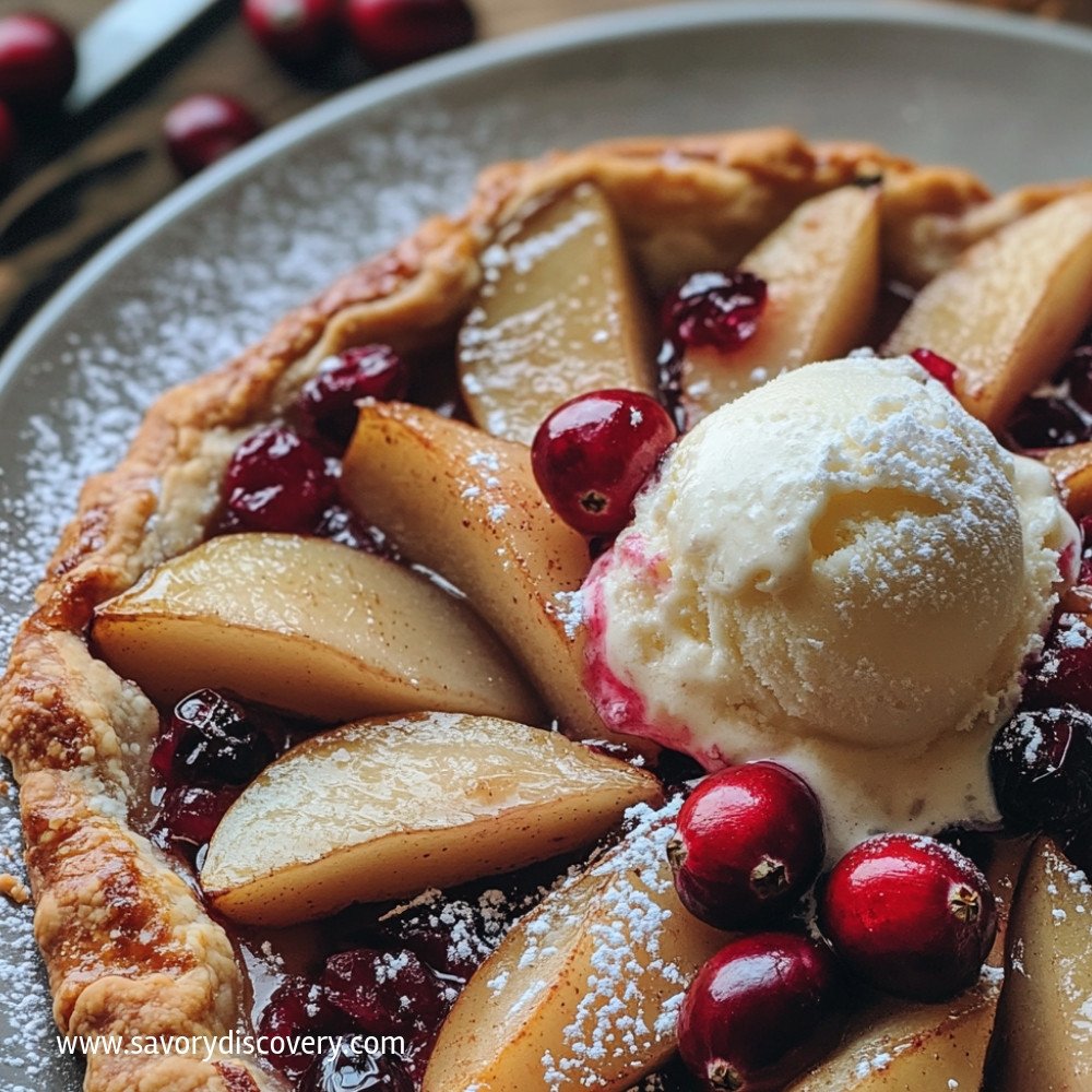 Pear and Cranberry Galette with Vanilla Ice Cream