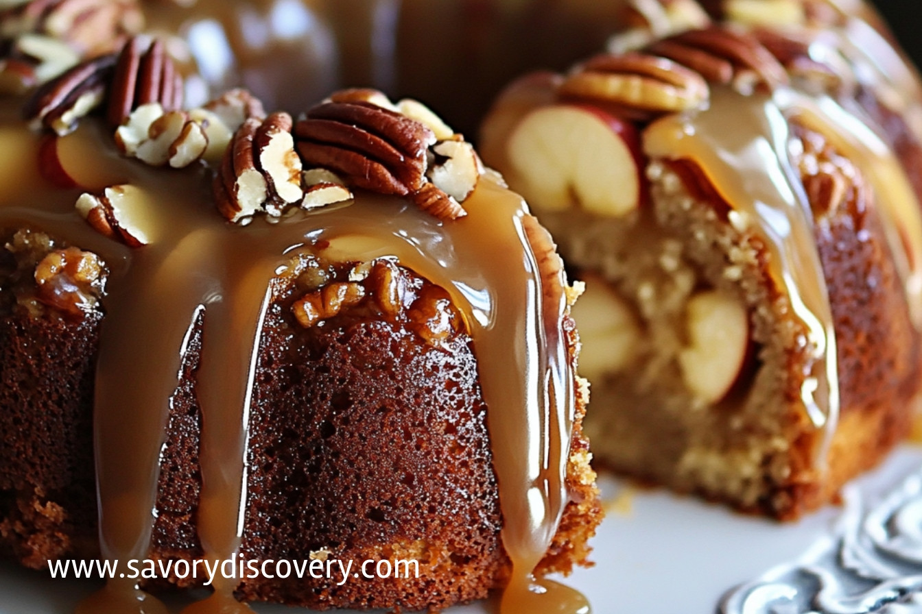 Apple Pecan Cake with Caramel Glaze