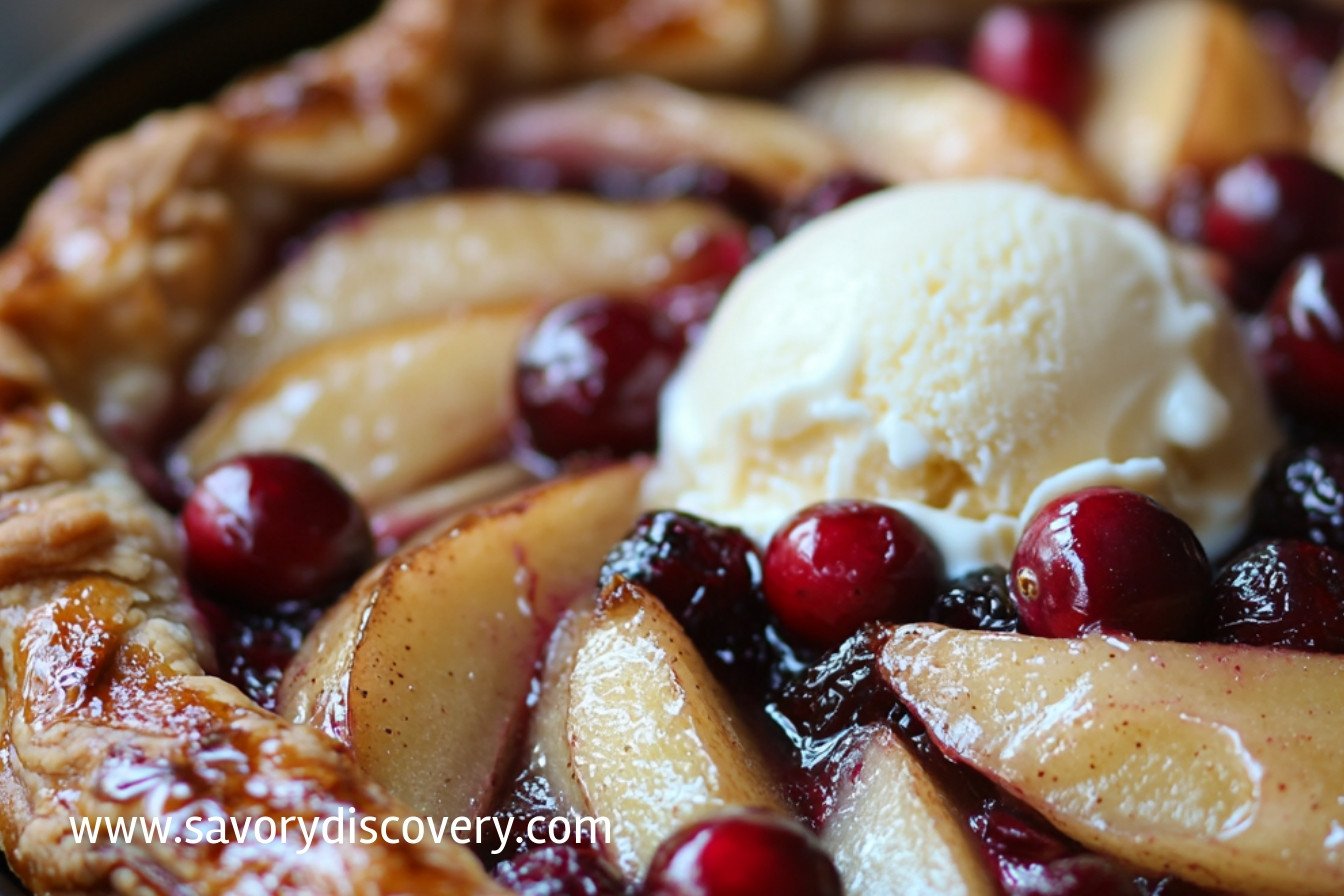 Pear and Cranberry Galette with Vanilla Ice Cream